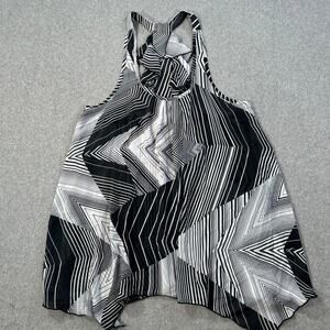 Annalee + Hope Sheer Racerback Tunic Top Womens XL Black/White Ruffle Sleeveless